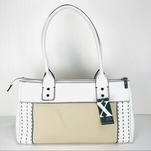 MAXX New York Shoulder Bag White And Tan/Natural Colors Double Strap Purse New